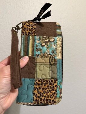 Donna Sharp quilted patchwork wristlet wallet floral & animal print